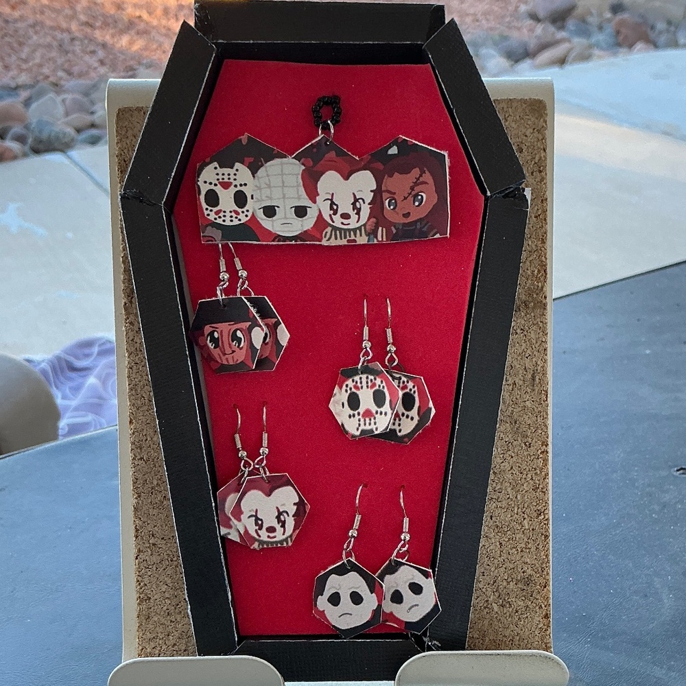 Horror boys necklace, and earrings set